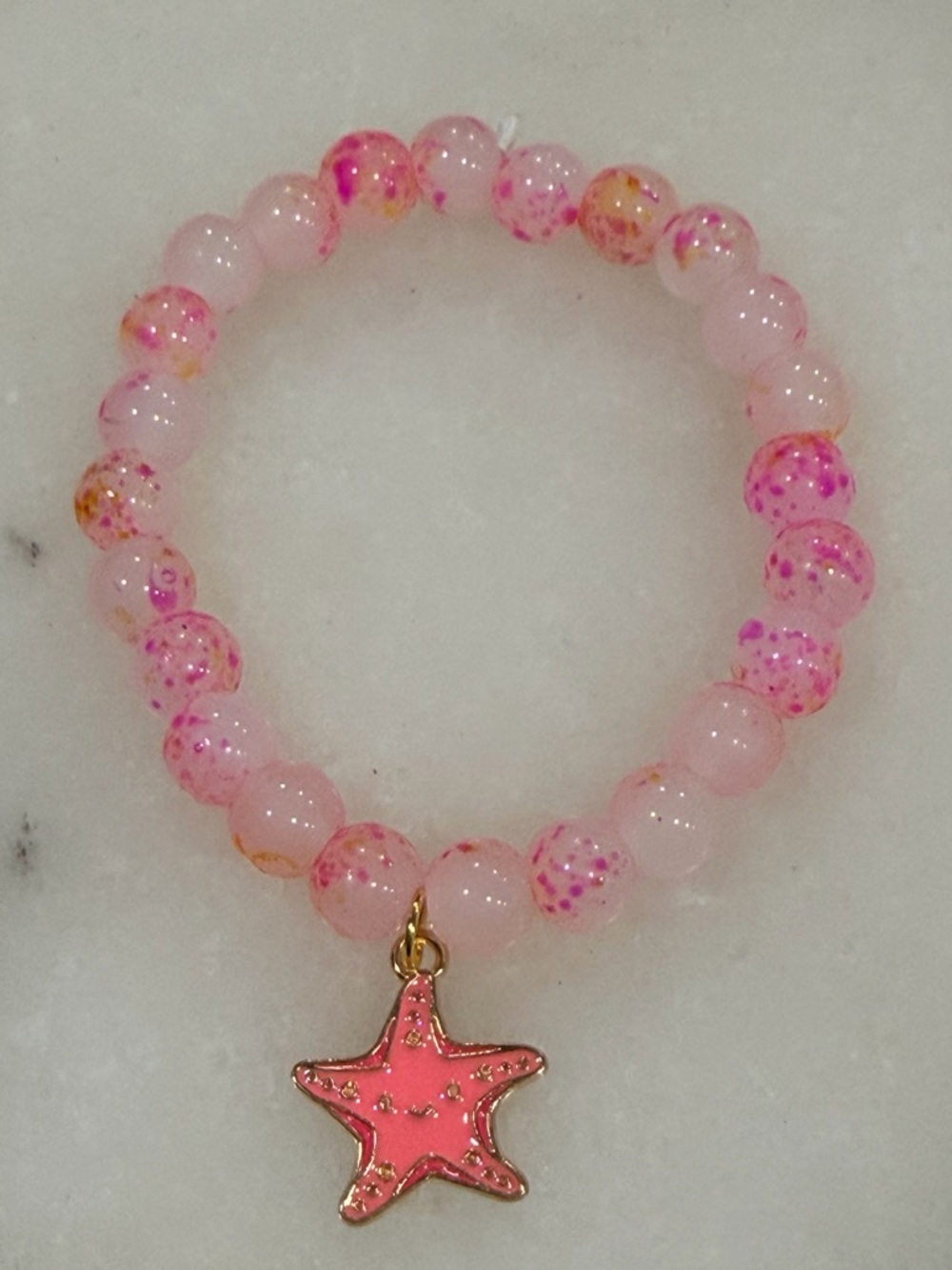 Pink Beaded Stretch Bracelet with Sea Star Charm